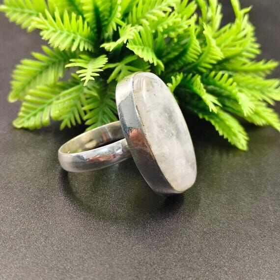 Rainbow Moonstone Ring, 925 Sterling Silver H...