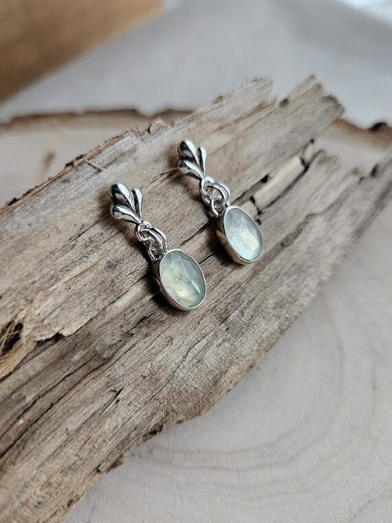 Finial Prehnite Stud Earrings. Green Prehnite...
