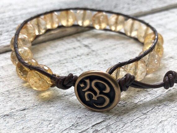 Citrine Bracelet - Citrine Leather Wrap - Ci...
