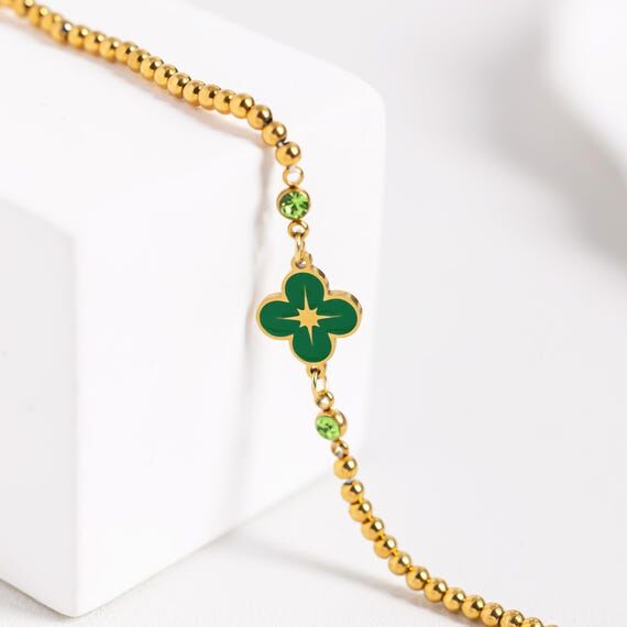 Dainty Clover Bracelet for Women, Personalize...