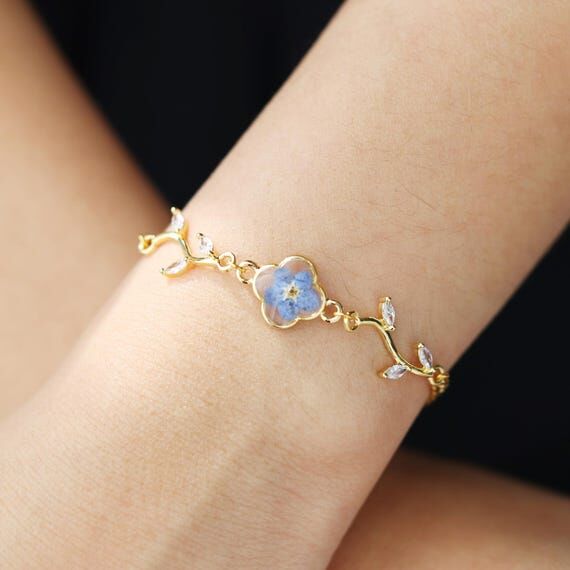 Pressed Real Flower Bracelet, Forget-me-not F...