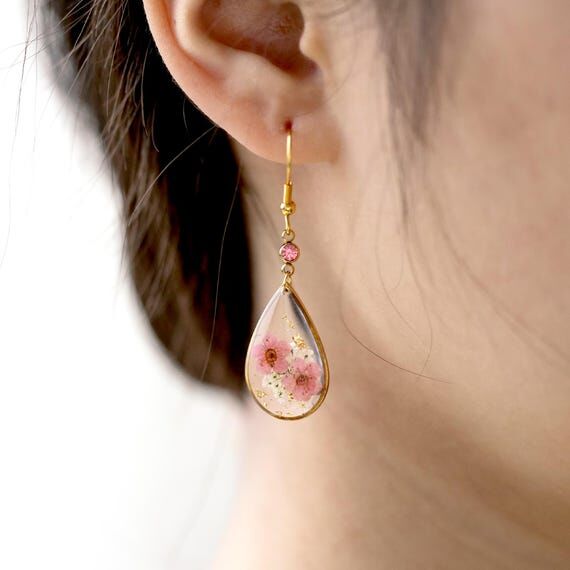 Dainty Pink Forget Me Not Teardrop Pendant Ea...