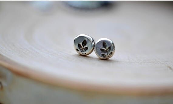 Small silver studs, stud earrings , leaf earr...