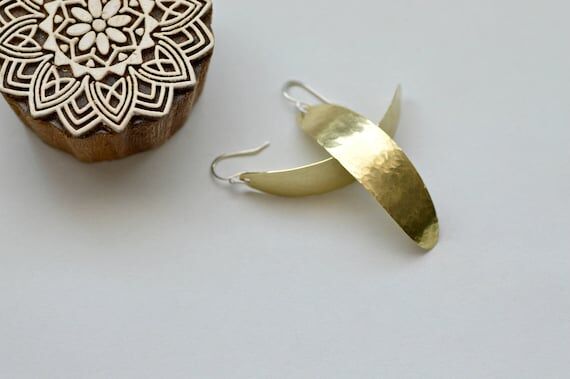 Hammered Brass Statement Earrings, Sterling S...