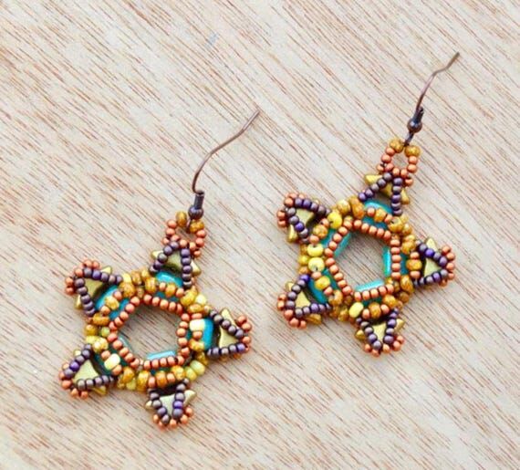 Copper and Bronze Seed Bead Handmade Dangle S...