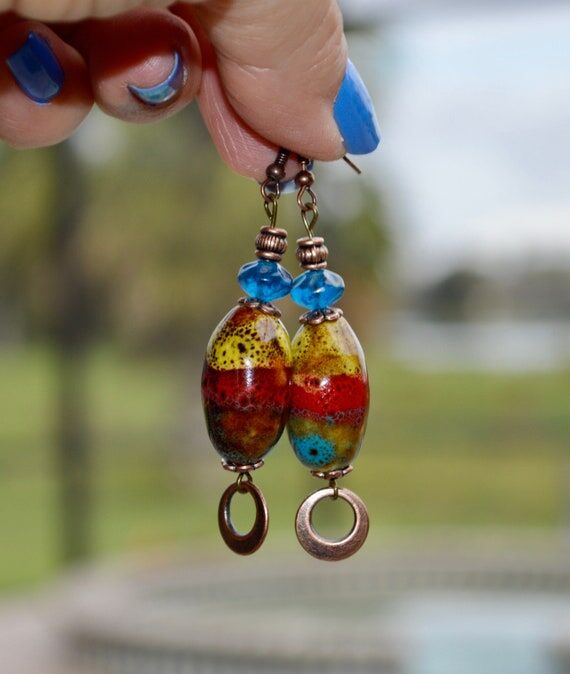 Rasta Jamaica Flag Beaded Earrings: Boho Summ...