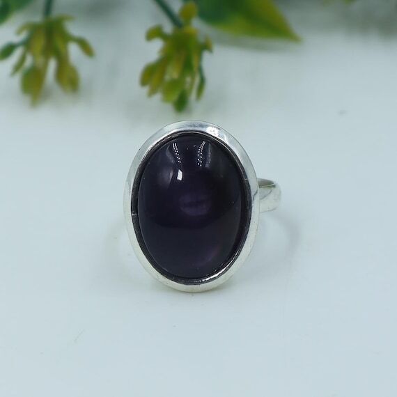 Oval Amethyst Statement Ring, Sterling Silver...