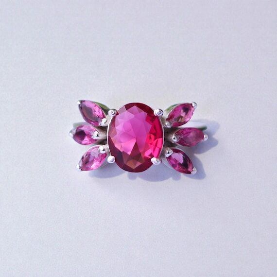 Hot Pink Ruby Statement Ring, 925 Sterling Si...