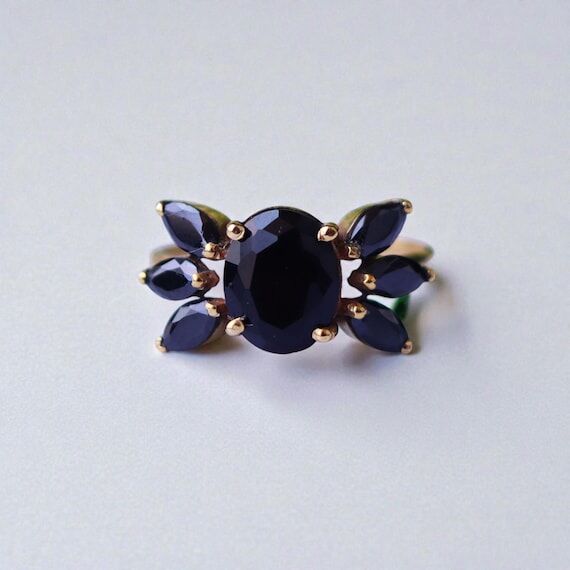 Handmade Black Onyx Winged Cluster Ring, Ster...