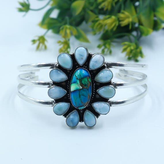 Sterling Silver Larimar & Peacock Turquoise C...
