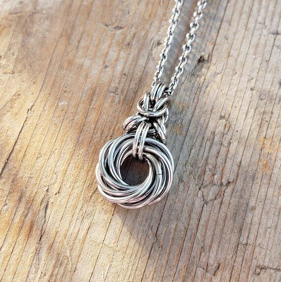 11 Steel Rings Love Knot Necklace, 11th Anniv...