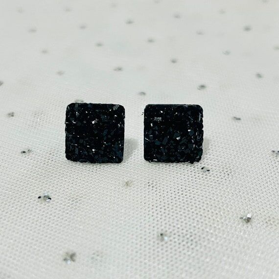 Black Crystal Square Stud Earrings: Minimalis...