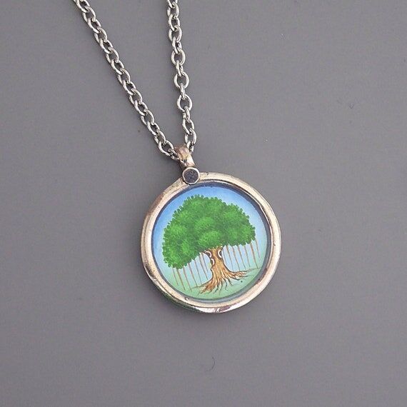 Vintage Hand Painted Tree of Life Necklace: S...