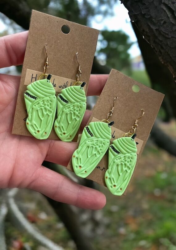 Green monarch butterfly chrysalis polymer cla...
