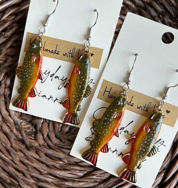 Brook trout fish polymer clay earrings! (1 pa...