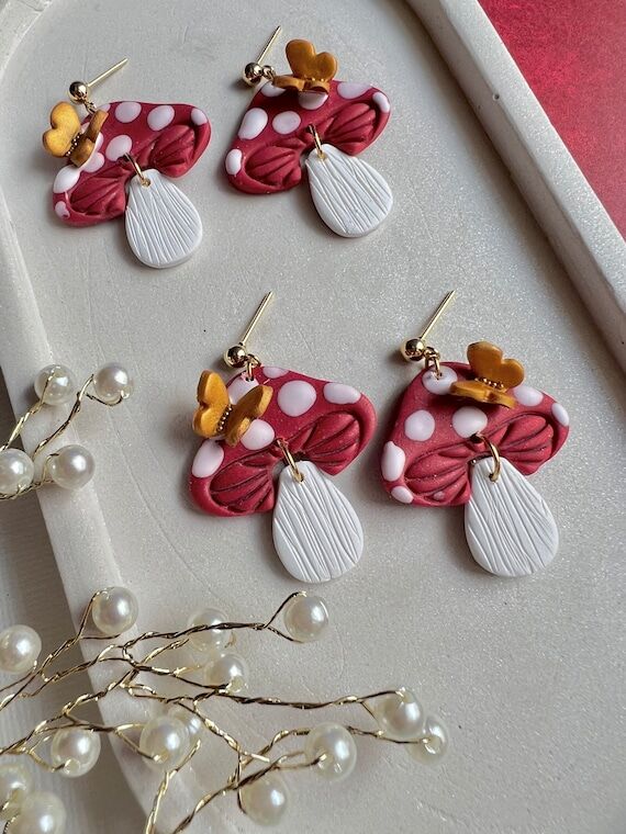 Mushroom Earrings Polymer Clay: Cottagecore i...