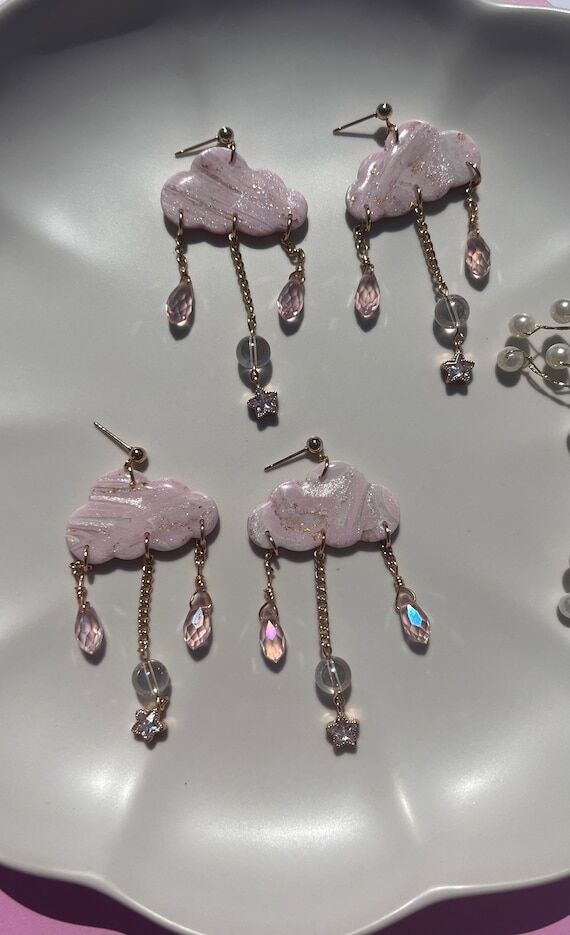 Cloud Dangle Earrings. Polymer Clay Statement...