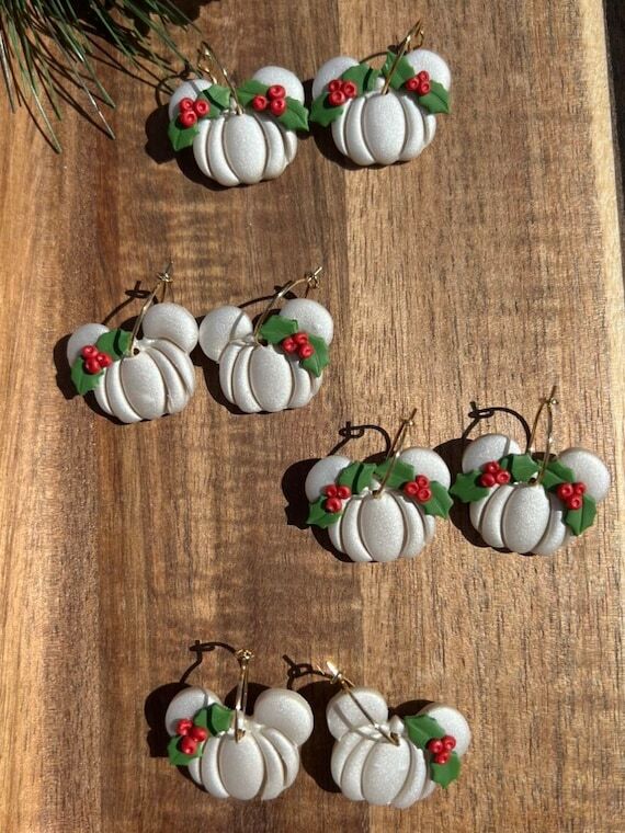 Christmas Mickey Pumpkin Polymer Clay Earring...
