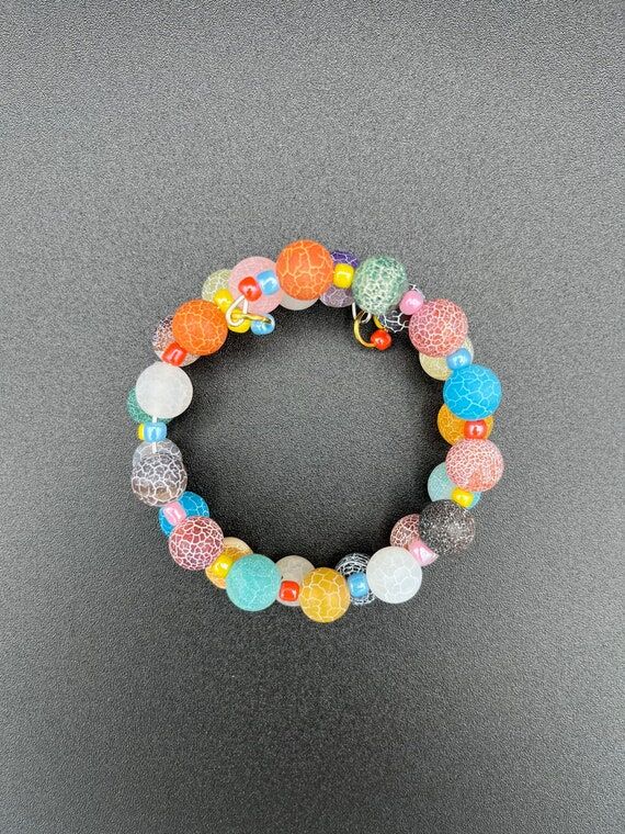 Fire Agate Gemstone Bracelet: Colorful Glass ...