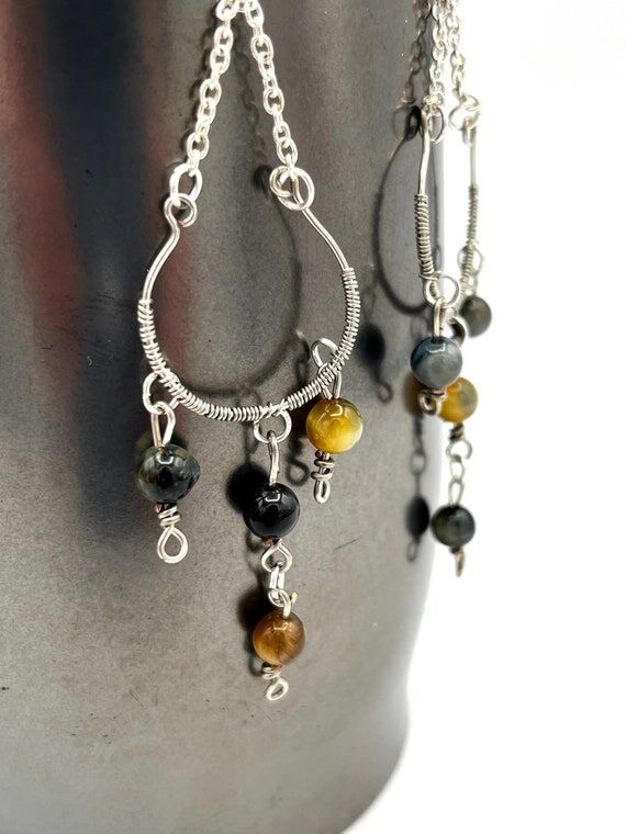 Handmade Tigers Eye Chandelier Earrings: Ster...