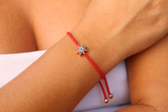 Handmade Red String Star Bracelet: Zircon Cel...