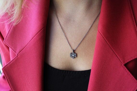 Black Snowflake Necklace: Stainless Steel CZ ...