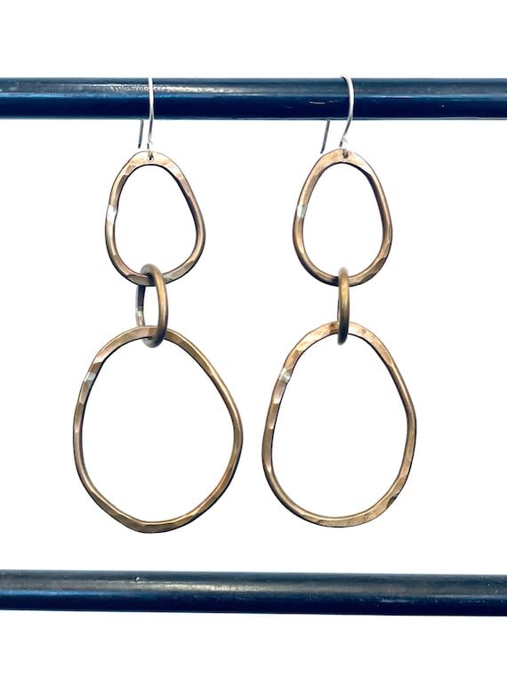 Handmade Brass and Silver Oval Chainlink Earr...