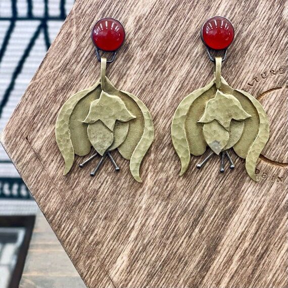 Handmade Brass, Sterling Silver, and Carnelia...