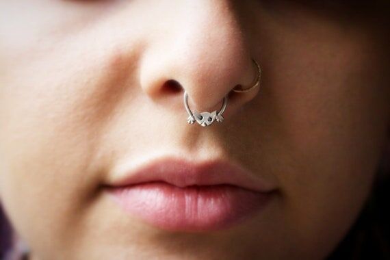 Handmade Sterling Silver Cat Septum Ring with...