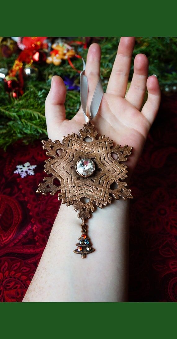 Large Antiqued Copper Snowflake Ornament or W...