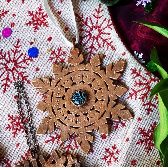 Large Antiqued Copper Snowflake Ornament, Win...