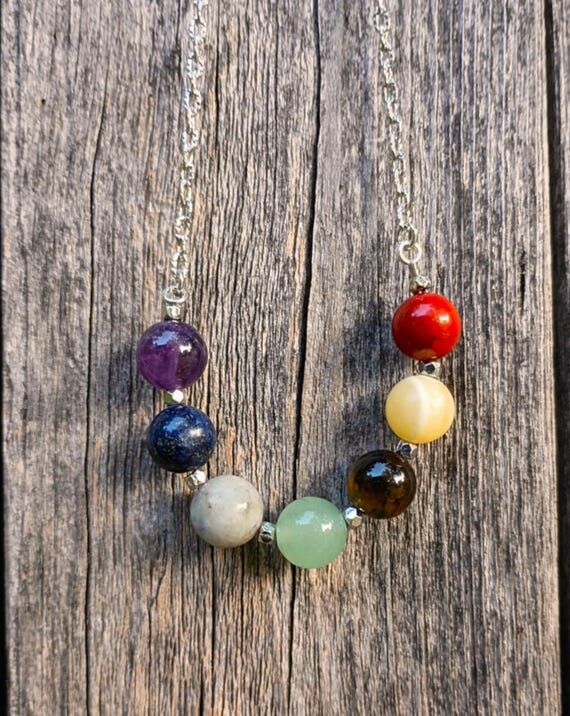 Chakra Gemstone Spiritual Necklace, Boho Natu...