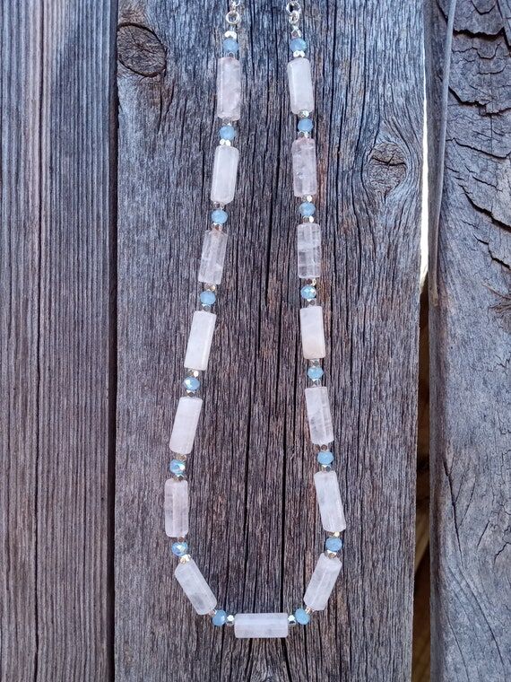 Rose Quartz Necklace and Earring Set: Baby Bl...