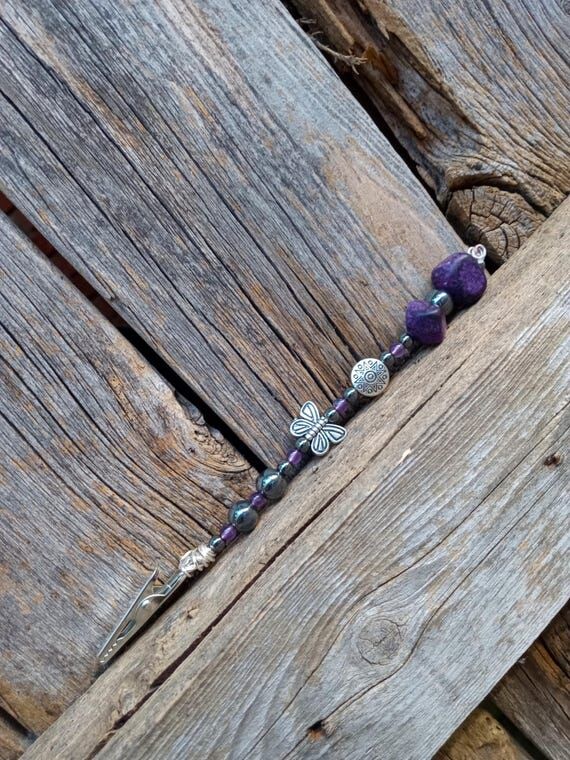 Purple Quartz, Amethyst, and Hematite Clip wi...