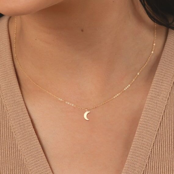 Tiny Moon Necklace, Celestial Charm Necklace,...