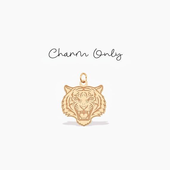 Roaring Tiger Head Necklace Charm: Solid Gold...