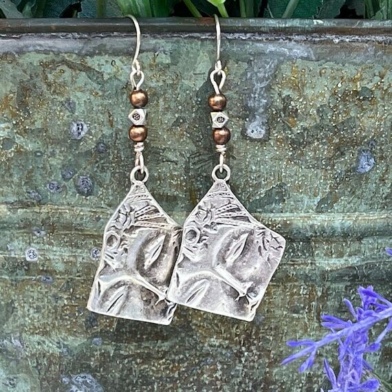 Artisan Silver Mixed Metal Earrings, Chic Jew...