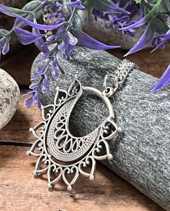 Beautiful Long Mandala Necklace, Long Silver ...
