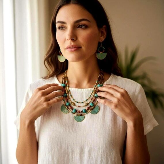 Boho Turquoise Necklace Set for Women, Multi ...