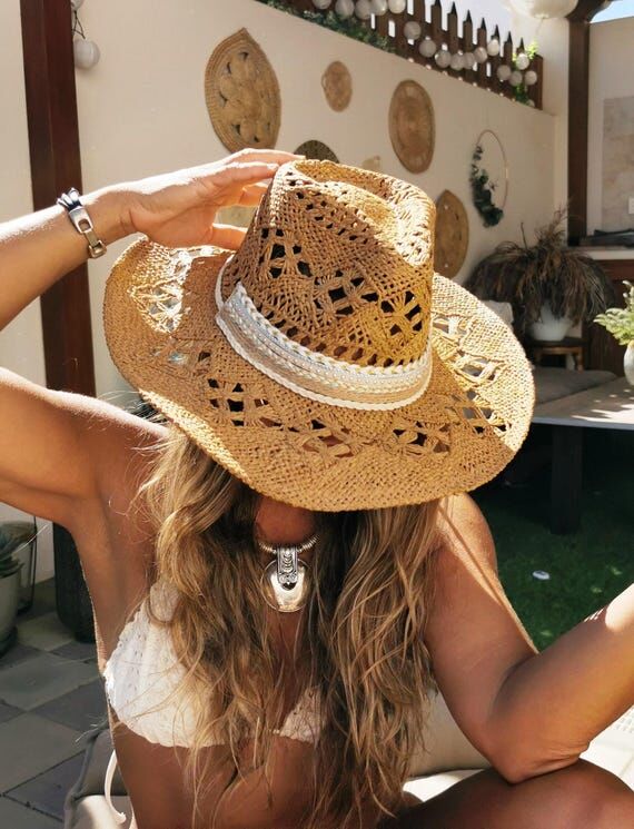 Coastal cowgirl Custom Straw cowboy hat for w...