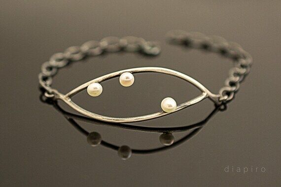 Sterling Silver Handmade Bracelet, Pearl brac...
