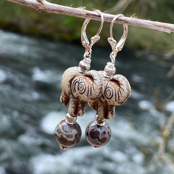 Boho Elephant Earrings: Czech Glass, Asteroid...