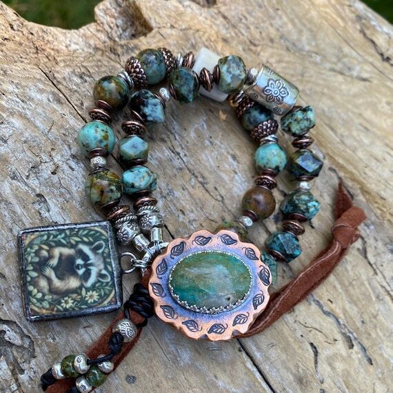 African Turquoise Bracelet: Blue Opal Wood B...