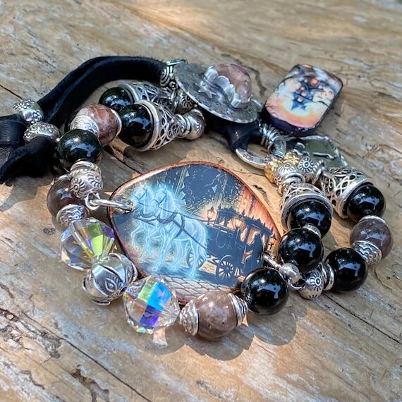 Ghost Horse Gothic Bracelet: Ceramic Cuff, Ca...