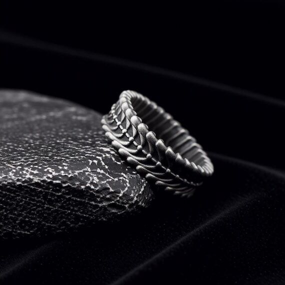 Oxidized Wheat Pattern Sterling Silver Ring, ...