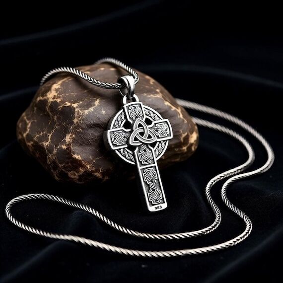 Sterling Silver Celtic Knot Cross Pendant Nec...