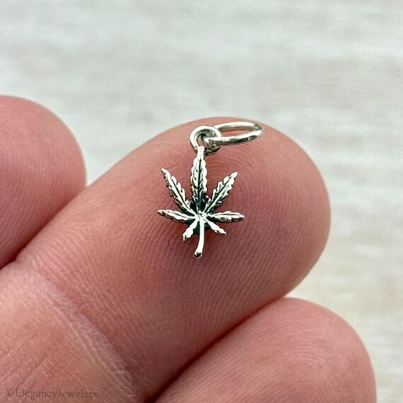 Sterling Silver Mini Marijuana Leaf Charm, Ca...