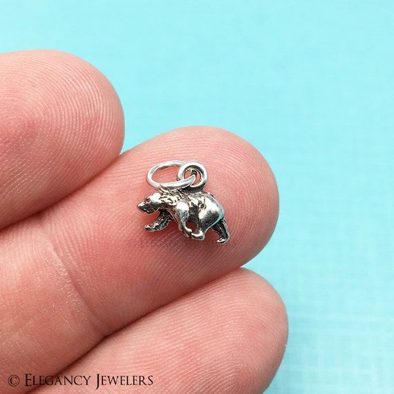 3D Sterling Silver Bear Tiny Charm, Miniature...