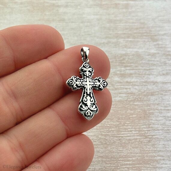 925 Sterling Silver Cross Pendant, Dainty Rel...