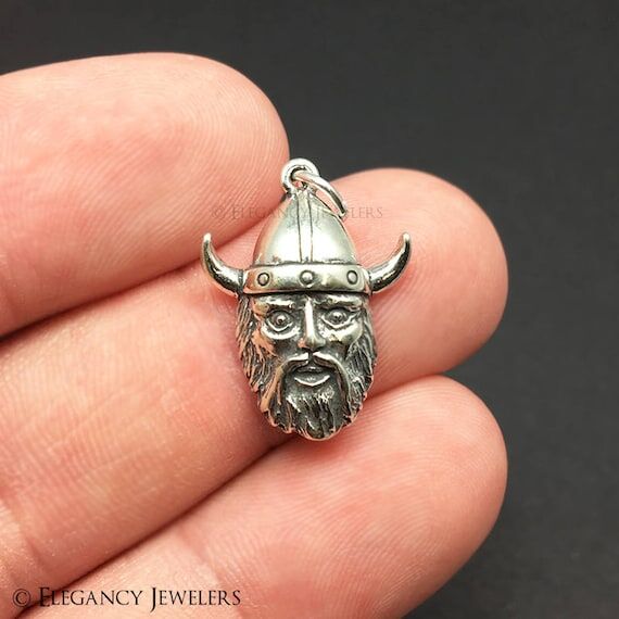 Sterling Silver Viking Head Charm, Scandinavi...